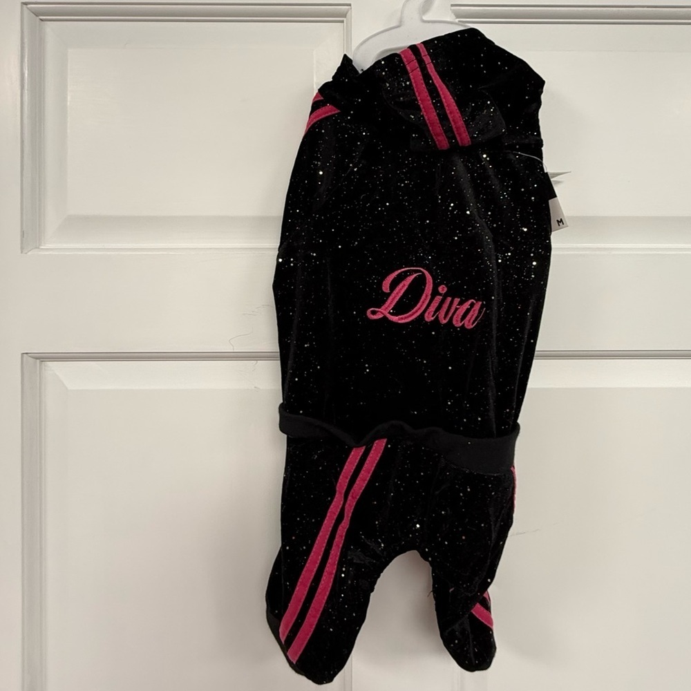 NWT FabDog Diva Velour Joggers Black & Pink Glitter Tracksuit M Fab Dog Dogs